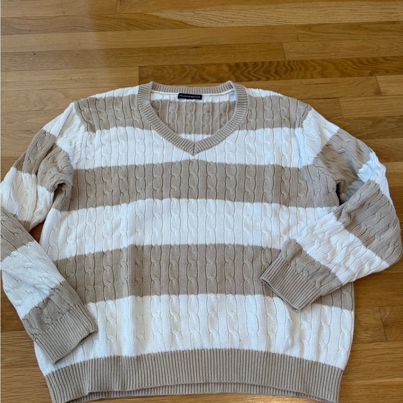 Brandy Melville/John Galt Striped Nikki V-Neck Cable Knit Sweater beige white - Picture 4 of 10